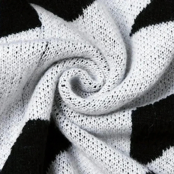 Black Casual Women's Contrast Color Long Sleeve Printed Knit Cardigan - Picture 5 of 5